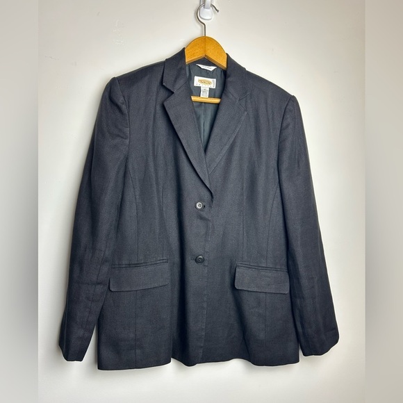 Y2K Talbots Blazer Wome 12P 100% Irish Linen Black Academia Preppy Office Career - Picture 1 of 16